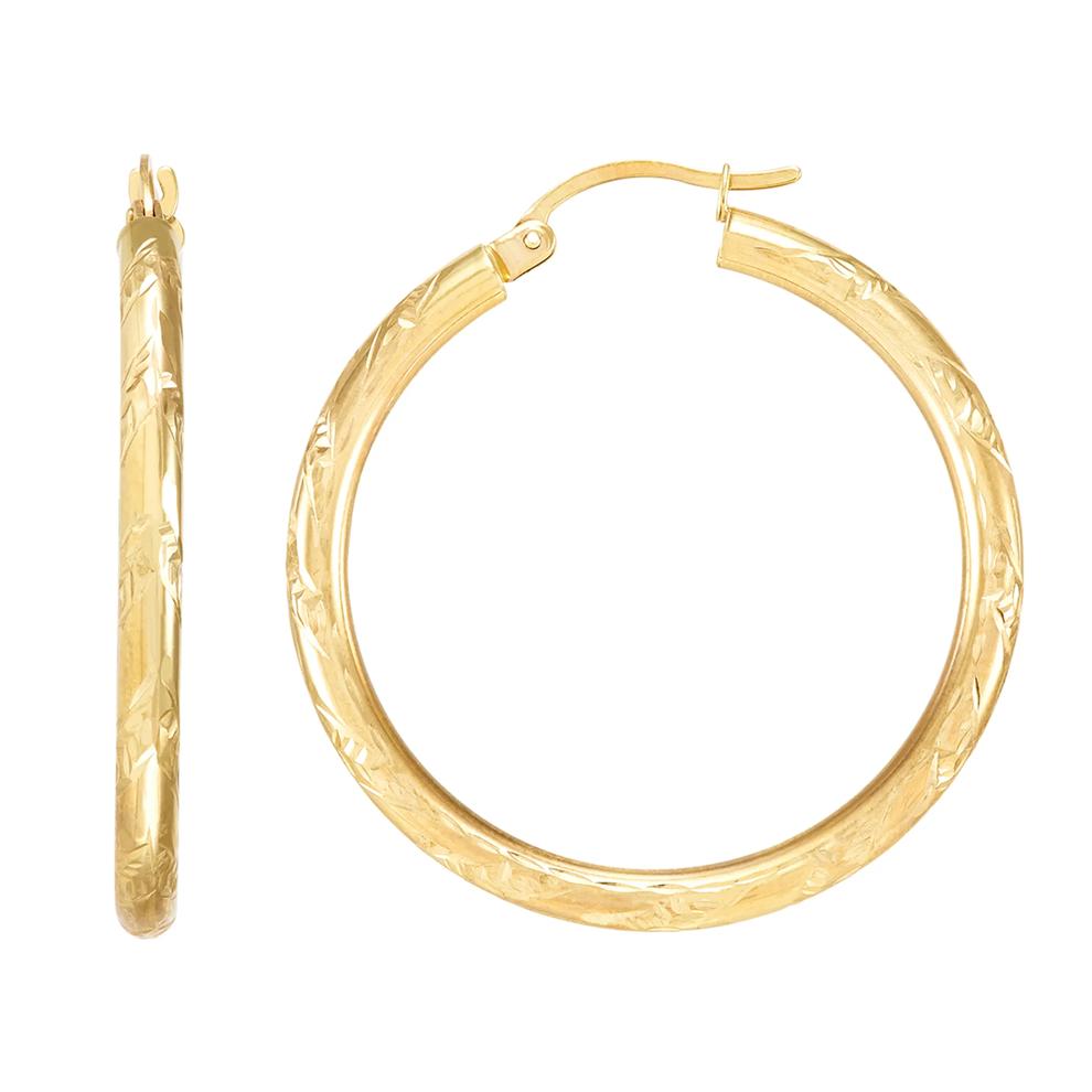 Polished Chevron-Cut Tube Hoop Earrings in 10K Yellow Gold, 35MM – Image 2 of 3