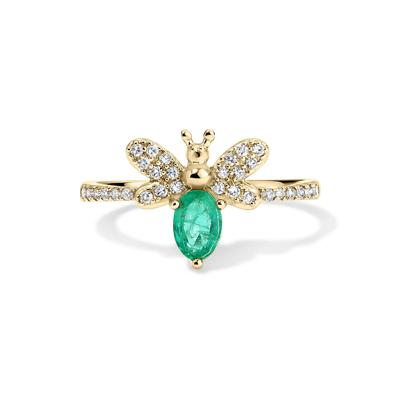 Emerald & Diamond Bumblebee Ring in 10K Yellow Gold (1/4 ct. tw.)