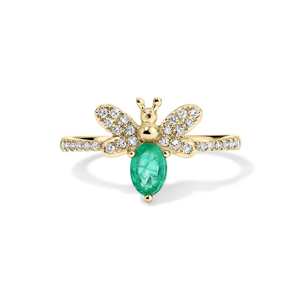 Emerald &amp; Diamond Bumblebee Ring in 10K Yellow Gold (1/4 ct. tw.) – Image 1 of 4
