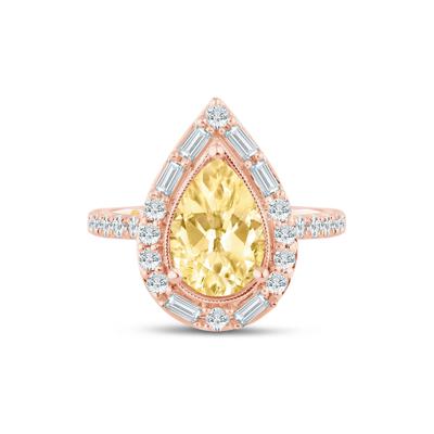 Sylvie Lab Grown Diamond Pear-Shaped Yellow Halo Engagement Ring in 14K Rose & Yellow Gold (2 ct. tw.)