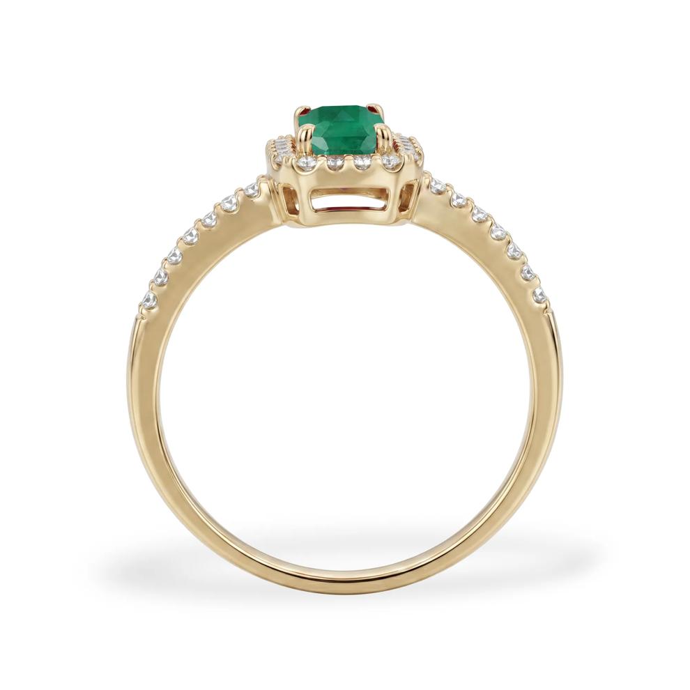 Emerald &amp; Diamond Halo Ring in 10K Yellow Gold (1/5 ct. tw.) – Image 3 of 4