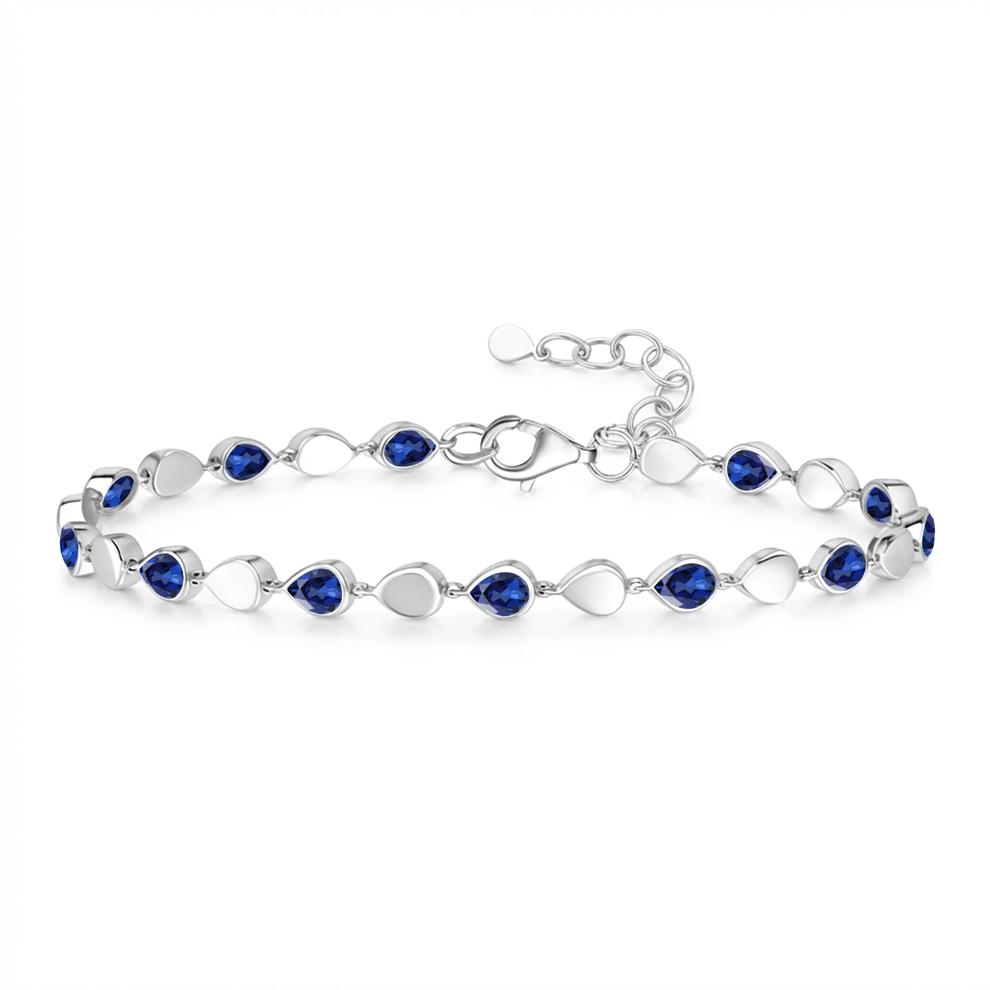 Pear-Shaped Lab-Created Blue Sapphire Bracelet in Sterling Silver, 7" – Image 1 of 2