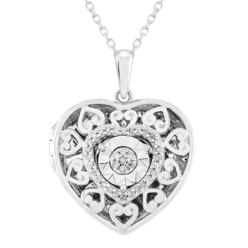 Diamond Heart Scroll Locket in Sterling Silver &#40;1/10 ct. tw.&#41; – Image 1 of 4