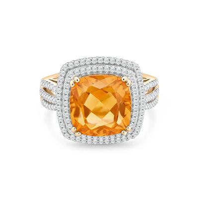Citrine & Diamond Double Halo Ring in 10K Yellow Gold (1/3 ct. tw.)