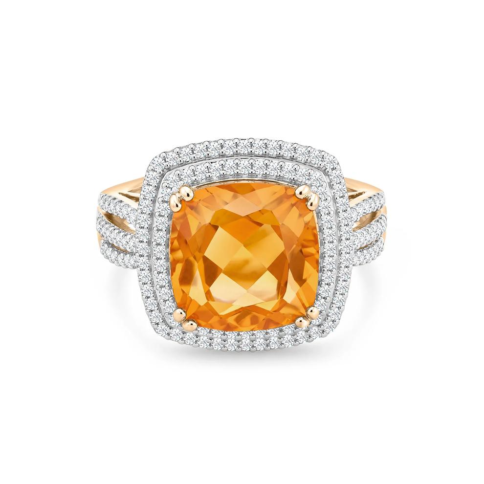 Citrine &amp; Diamond Double Halo Ring in 10K Yellow Gold (1/3 ct. tw.) – Image 1 of 4