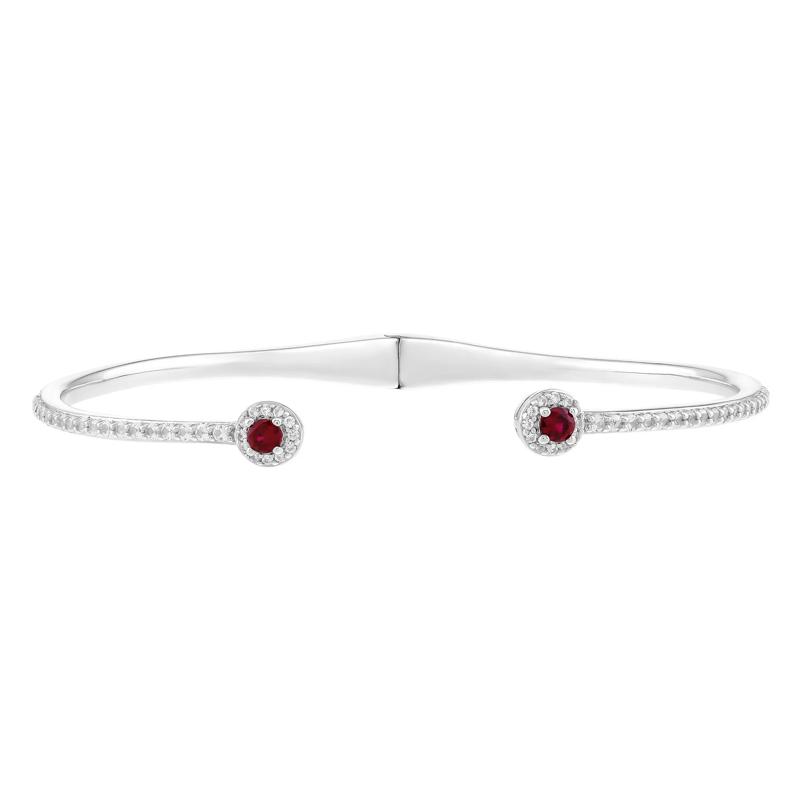 Lab-Created Ruby and Lab-Created White Sapphire Bangle Bracelet in Sterling Silver – Image 1 of 2