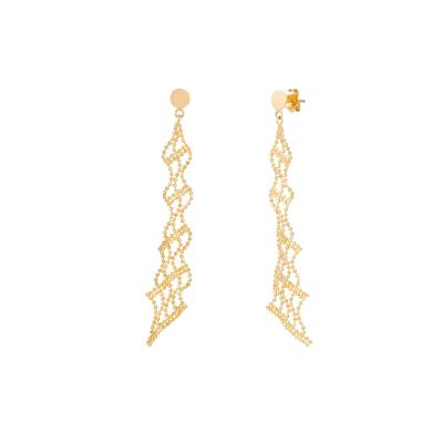 Beaded Wave Dangle Earrings in 14K Yellow Gold