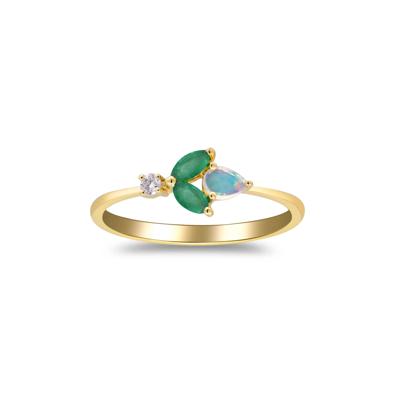 Emerald, Opal and Diamond Accent Ring in 10K Yellow Gold