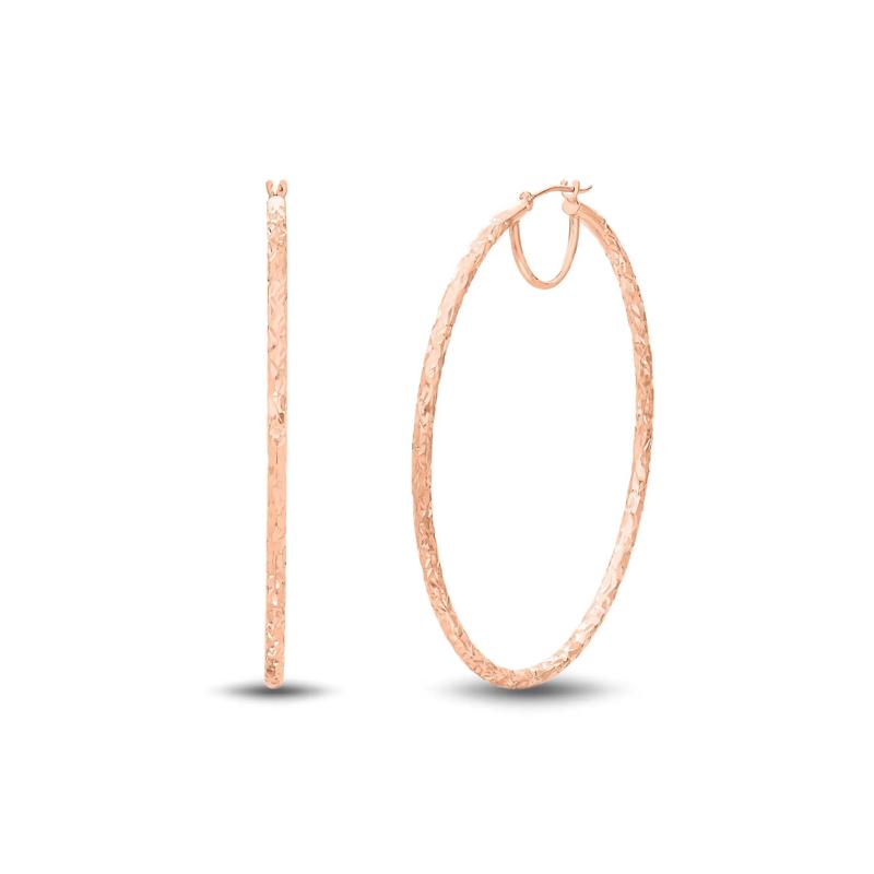 Large Hoop Earrings with Diamond Cut in 14K Rose Gold  – Image 1 of 2