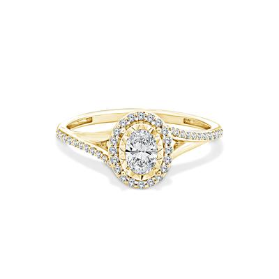Lab Grown Diamond Oval Illusion Split-Shank Promise Ring in 10K Yellow Gold (1/2 ct. tw.)