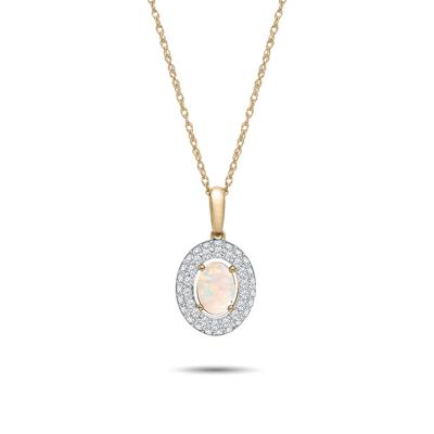 Australian Opal & Diamond Double Halo Pendant Necklace in 10K Yellow Gold (1/2 ct. tw.)