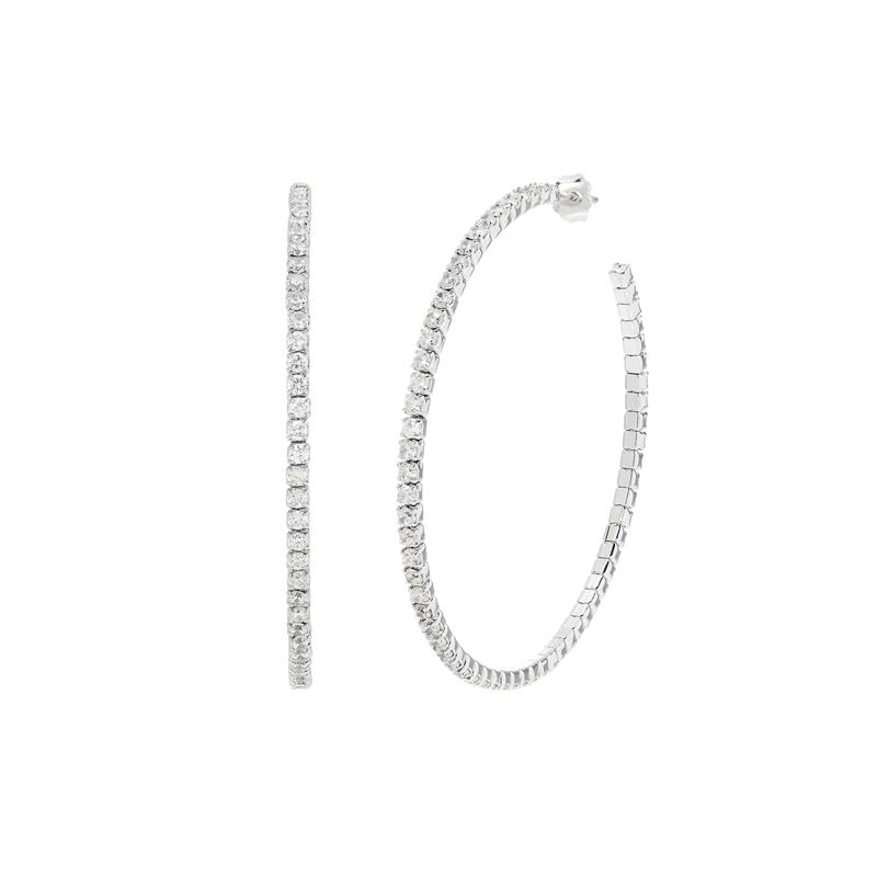 Lab Created White Sapphire Hoop Earrings in Sterling Silver – Image 1 of 2