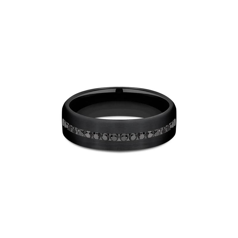 Men&rsquo;s Black Wedding Band with Black Diamonds in Titanium, 6.5mm &#40;3/8 ct. tw.&#41; – Image 1 of 3
