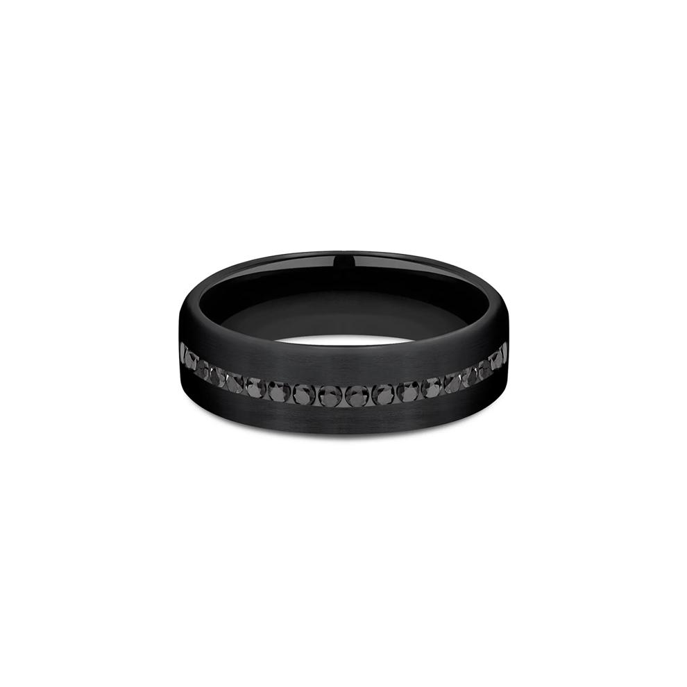 Men&rsquo;s Black Wedding Band with Black Diamonds in Titanium, 6.5mm (3/8 ct. tw.) – Image 1 of 3