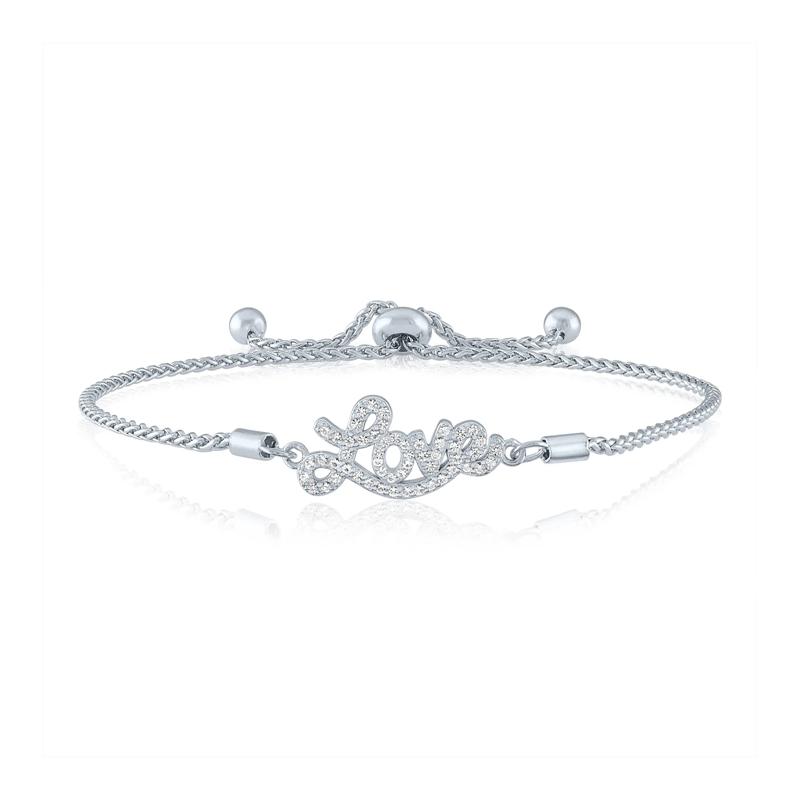 Lab-Created White Sapphire &ldquo;Love&rdquo; Bolo Bracelet in Sterling Silver – Image 1 of 1