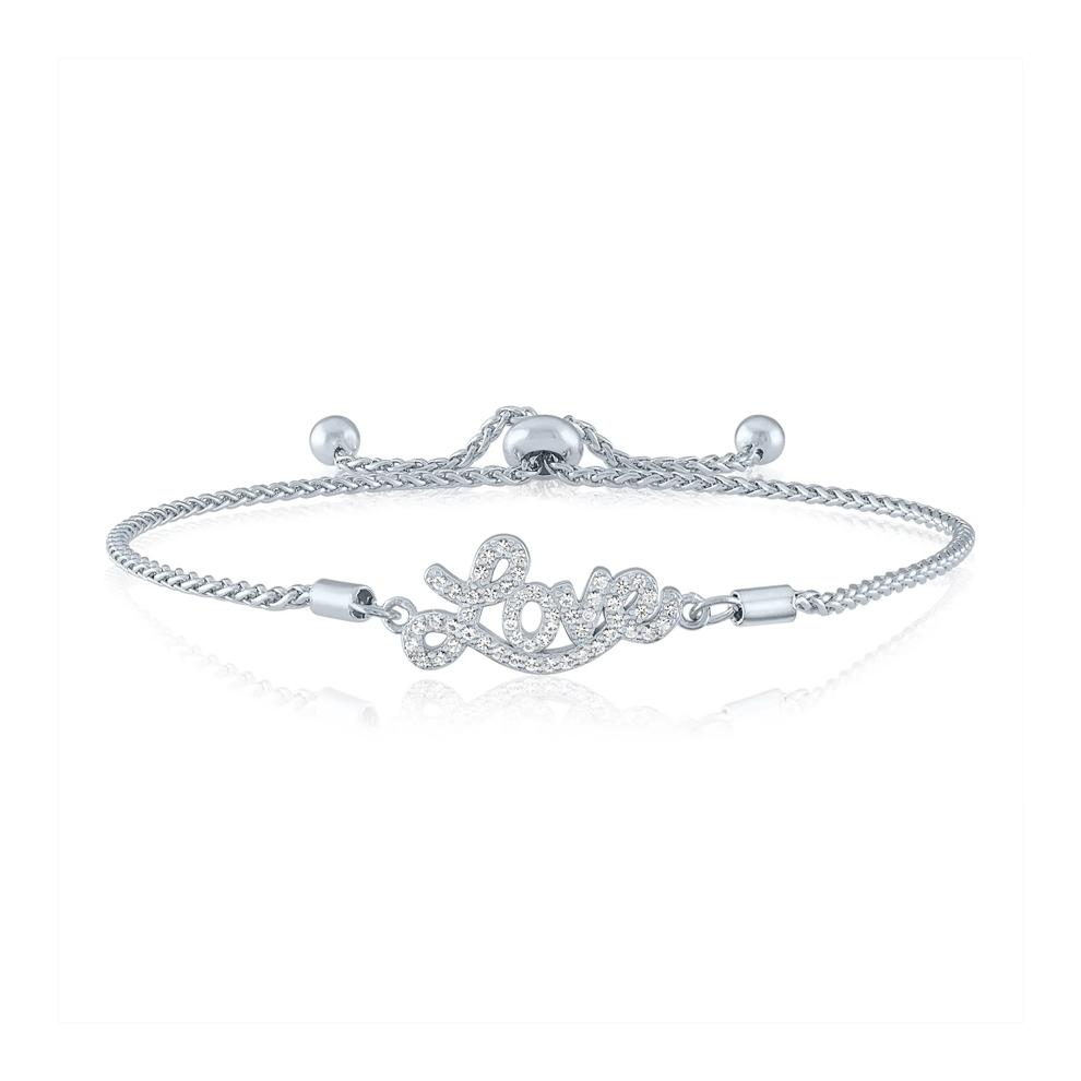Lab-Created White Sapphire &ldquo;Love&rdquo; Bolo Bracelet in Sterling Silver – Image 1 of 1