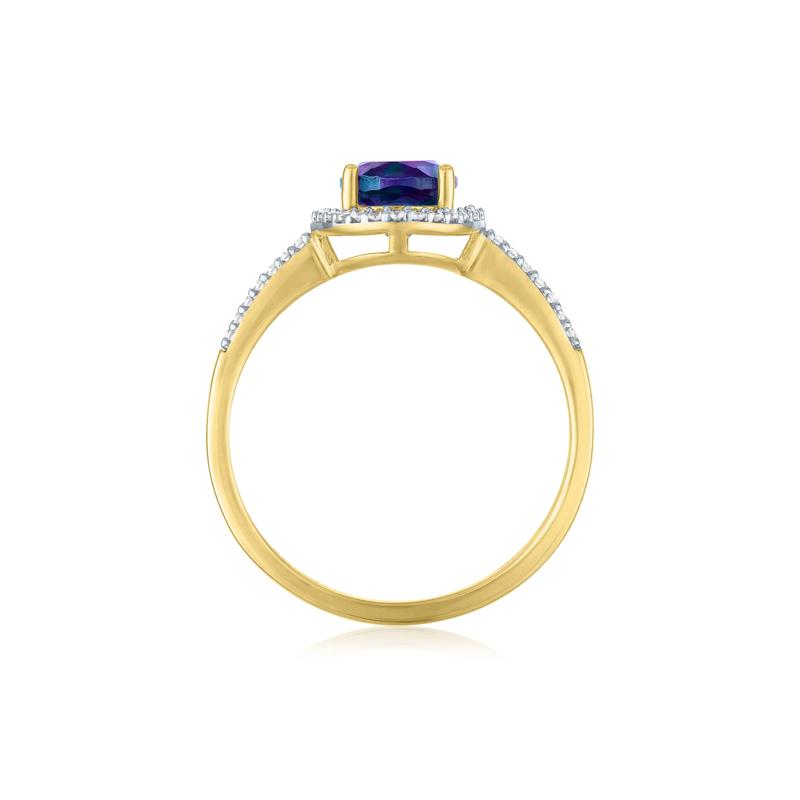 Lab-Created Alexandrite and Diamond Halo Ring in 10K Yellow Gold &#40;1/8 ct. tw.&#41; – Image 3 of 3
