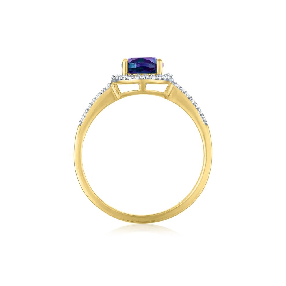 Lab-Created Alexandrite and Diamond Halo Ring in 10K Yellow Gold (1/8 ct. tw.) – Image 3 of 3