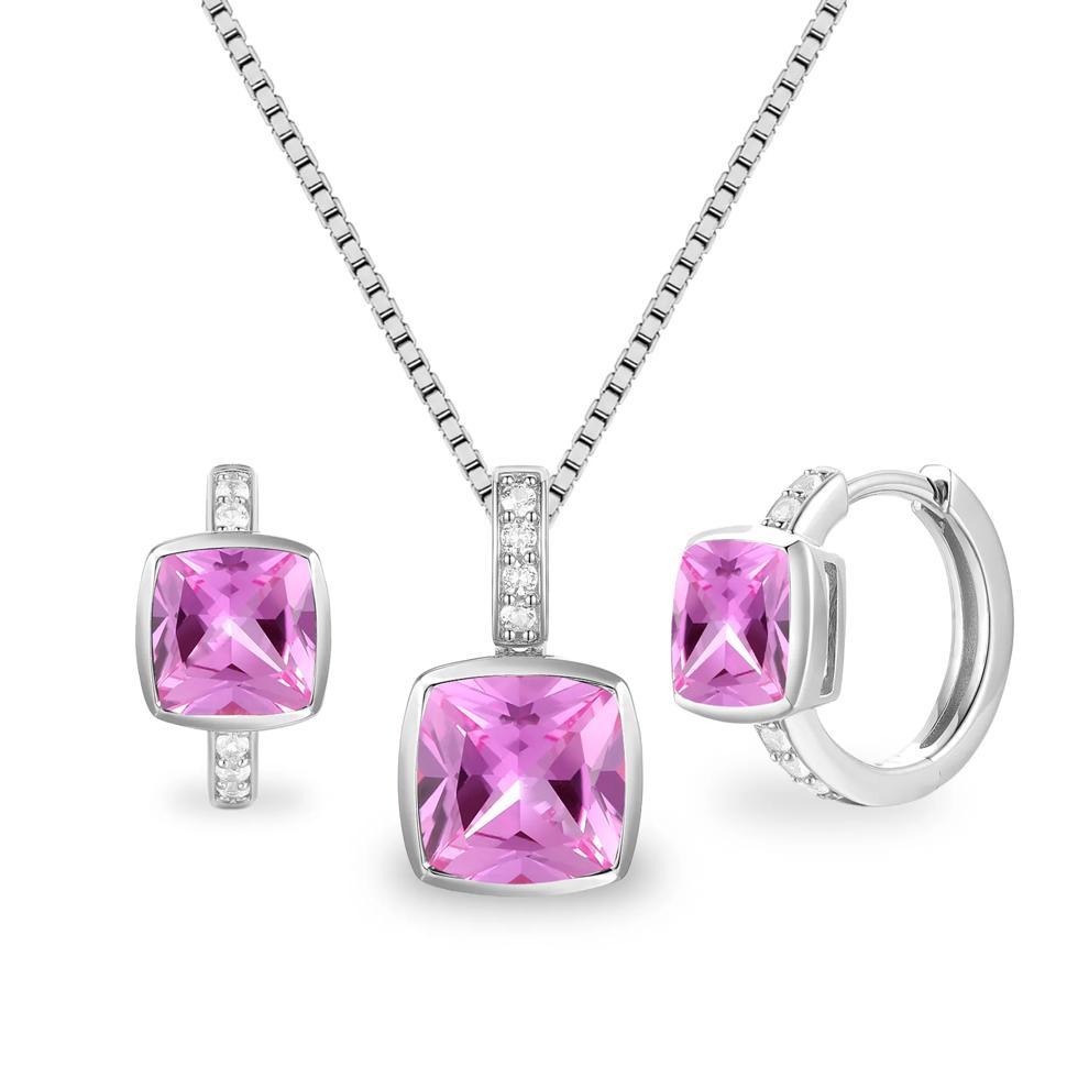 Lab-Created Pink Sapphire &amp; Lab-Created White Sapphire Pendant &amp; Hoop Earrings Boxed Set in Sterling Silver – Image 1 of 3