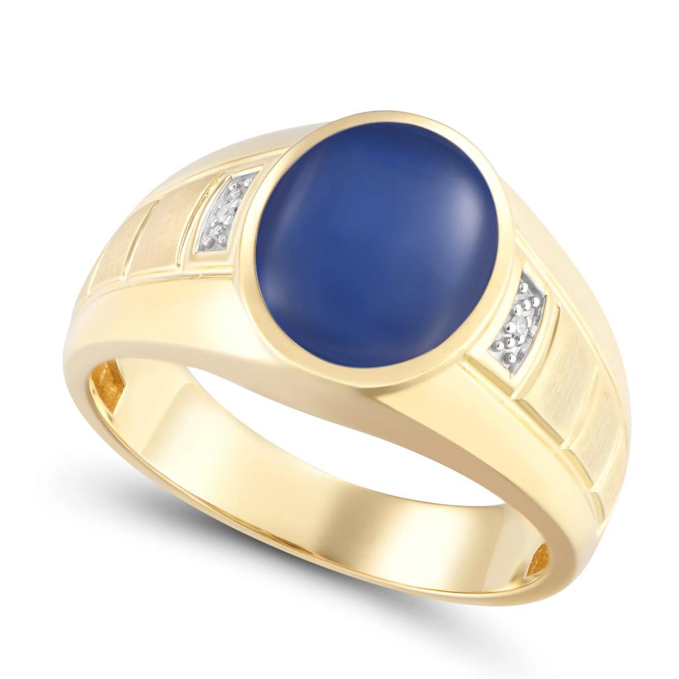 Men's Lab-Created Blue Sapphire Star &amp; Diamond Accent Ring in 10K Yellow Gold – Image 2 of 4