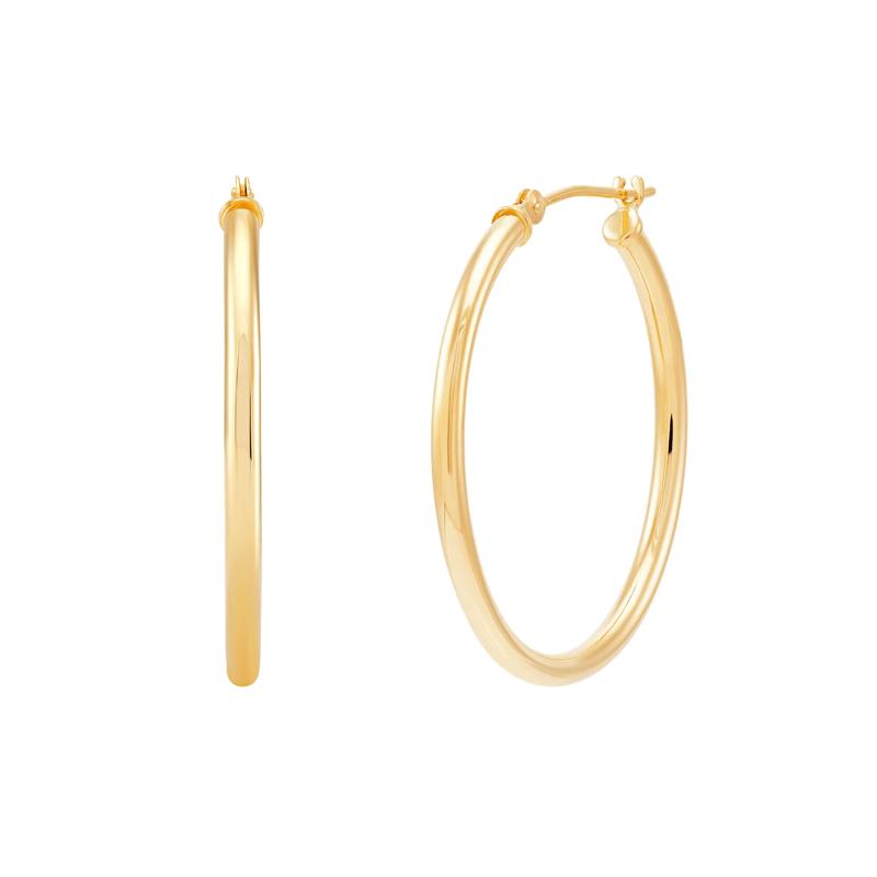 Round Polished Hoop Earrings in 14K Yellow Gold, 30MM – Image 1 of 2