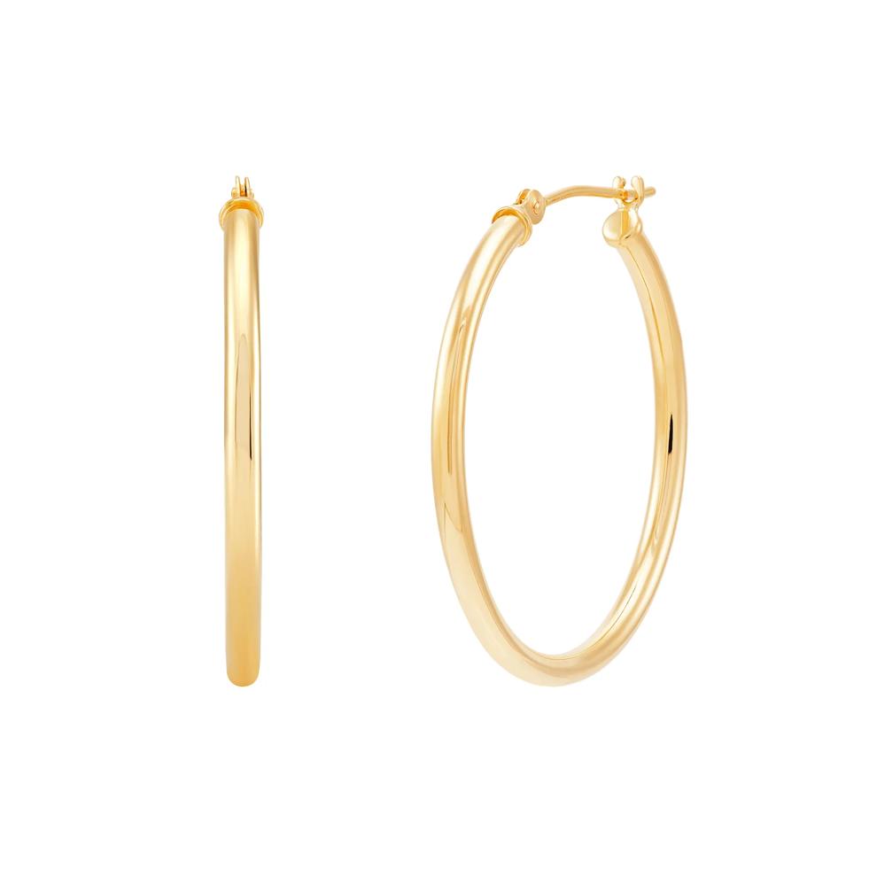 Round Polished Hoop Earrings in 14K Yellow Gold, 30MM – Image 1 of 2