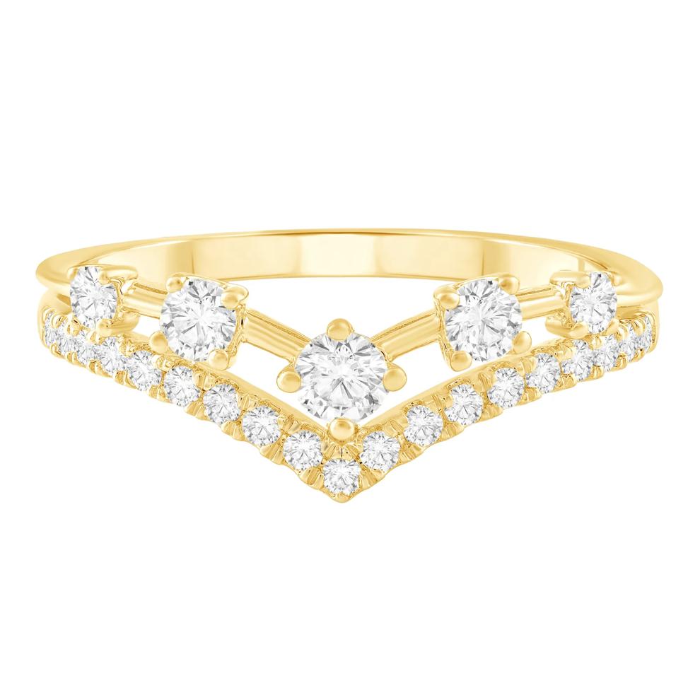 Round Diamond Chevron Band Ring in 10K Yellow Gold (1/2 ct. tw.) – Image 1 of 3