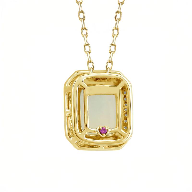 Cushion Cabochon Opal and Diamond Pendant in 10K Yellow Gold &#40;1/10 ct. tw.&#41; – Image 4 of 4