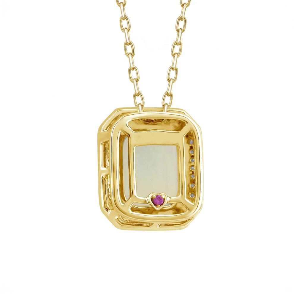Cushion Cabochon Opal and Diamond Pendant in 10K Yellow Gold (1/10 ct. tw.) – Image 4 of 4