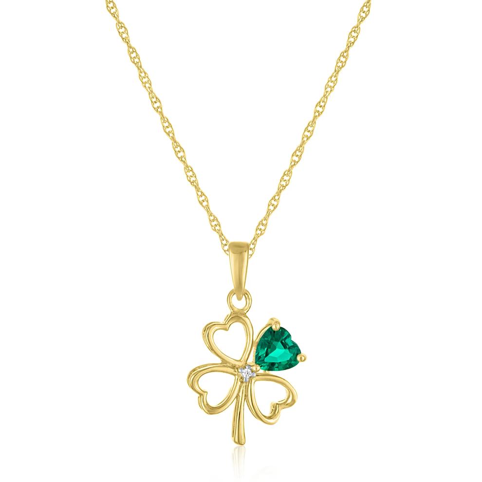 Lab-Created Emerald and Diamond Accent Clover Pendant in 10K Yellow Gold – Image 1 of 3