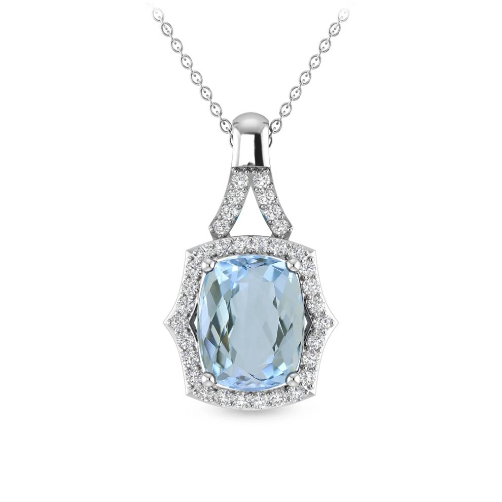 Aquamarine &amp; Diamond Pendant in 10K White Gold (1/5 ct. tw.) – Image 1 of 2