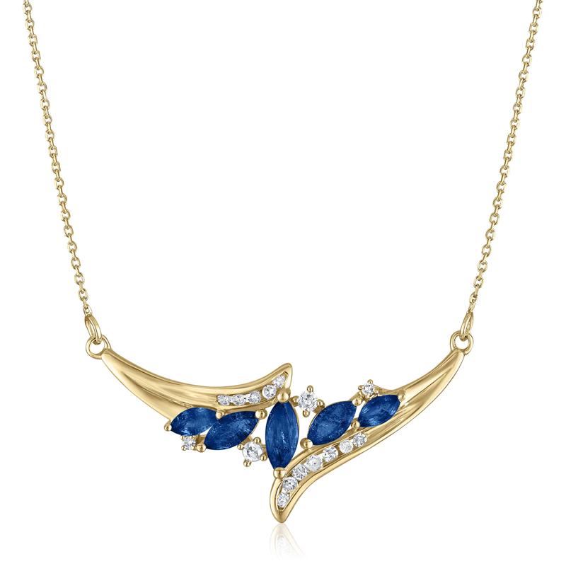 Diamond and Marquise Blue Sapphire Necklace in 14K Yellow Gold, 1/7 ct. tw – Image 1 of 3