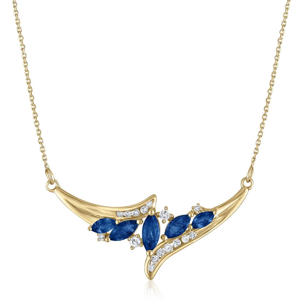Diamond and Marquise Blue Sapphire Necklace in 14K Yellow Gold, 1/7 ct. tw – Image 1 of 3