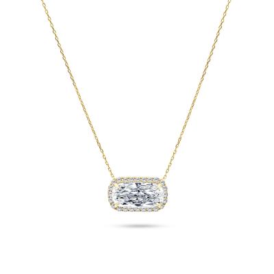 Lab Grown Diamond Elongated Cushion-Cut Halo Pendant Necklace in 10K Gold