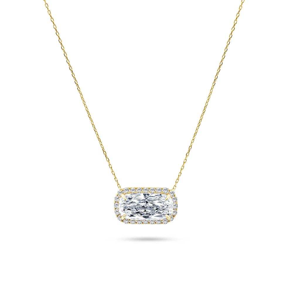 Lab Grown Diamond Elongated Cushion-Cut Halo Pendant Necklace in 10K Yellow Gold (2 1/5 ct. tw.) – Image 1 of 4