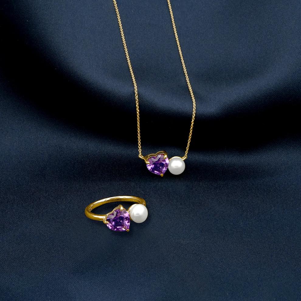 Rose de France and Freshwater Pearl Toi et Moi Necklace in Vermeil – Image 5 of 6