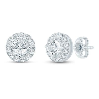 Lab Grown Diamond Halo Stud Earrings in 14K White Gold (1 ct. tw.)