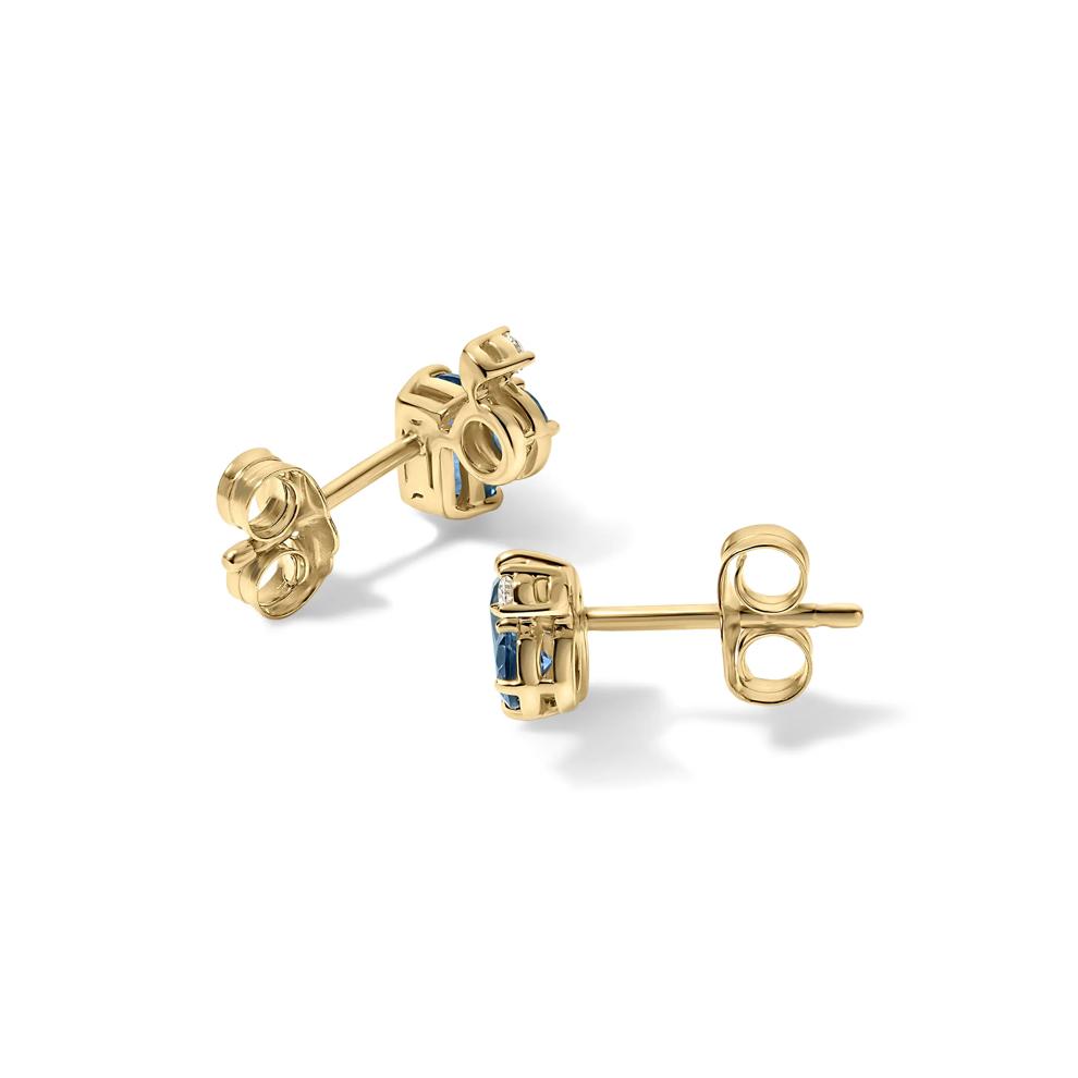 Montana Blue Sapphire &amp; Diamond Accent Cluster Stud Earrings in 10K Yellow Gold – Image 2 of 2