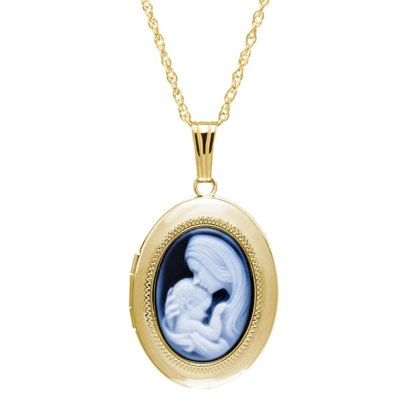 Blue Agate Mother and Child Locket Pendant in 14K Yellow Gold – Image 1 of 4