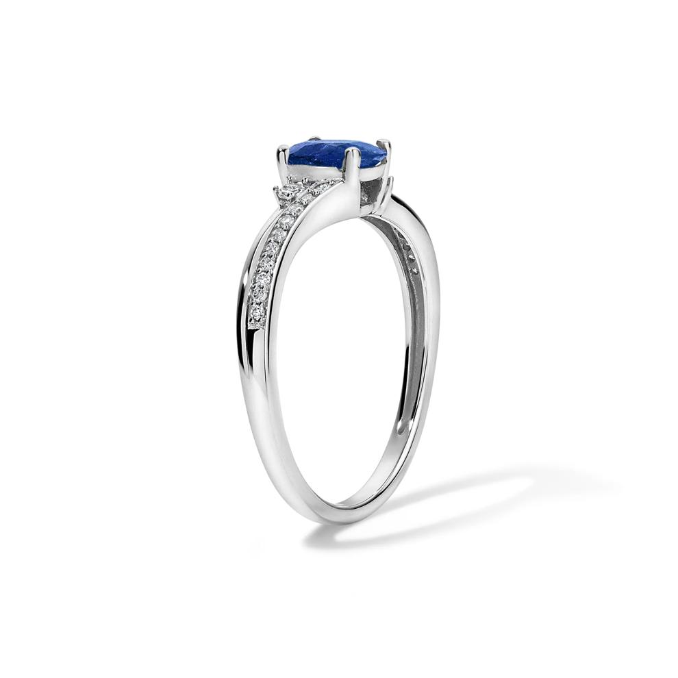Oval Blue Sapphire &amp; Diamond Ring in 10K White Gold (1/8 ct. tw.) – Image 3 of 4