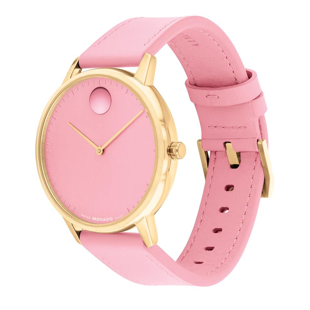 Face Watch With Pink Leather Strap in Stainless Steel, 39mm – Image 2 of 3