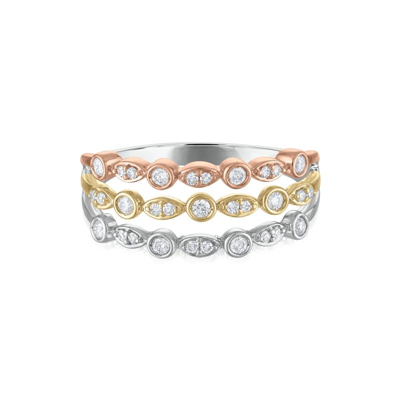 Three-Tone Stacked Band in 14K White, Yellow and Rose Gold &#40;1/4 ct. tw.&#41; – Image 1 of 3
