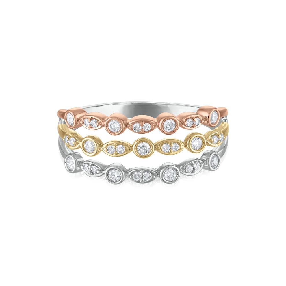 Three-Tone Stacked Band in 14K White, Yellow and Rose Gold (1/4 ct. tw.) – Image 1 of 3
