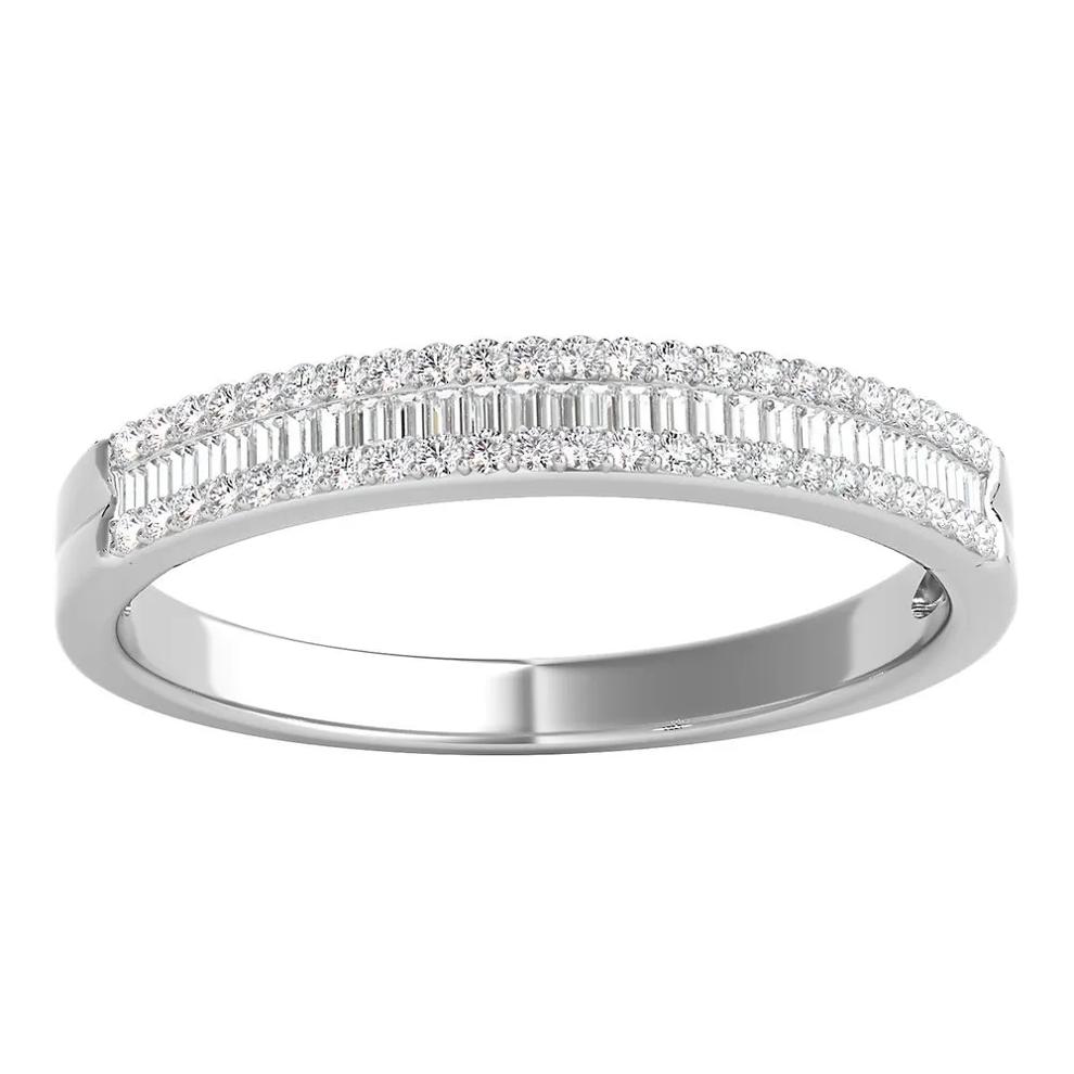 Baguette &amp; Pave Diamond Wedding Band in 10K White Gold (1/4 ct. tw.)  – Image 6 of 7