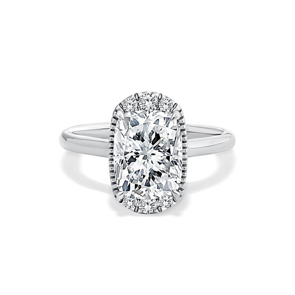 Lab Grown Diamond Elongated Cushion Halo Engagement Ring in 14K White Gold (3 1/7 ct. tw.) – Image 1 of 4