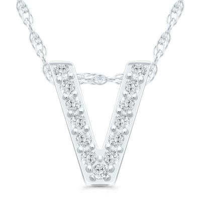 Diamond Accent Initial V Pendant in 10K White Gold