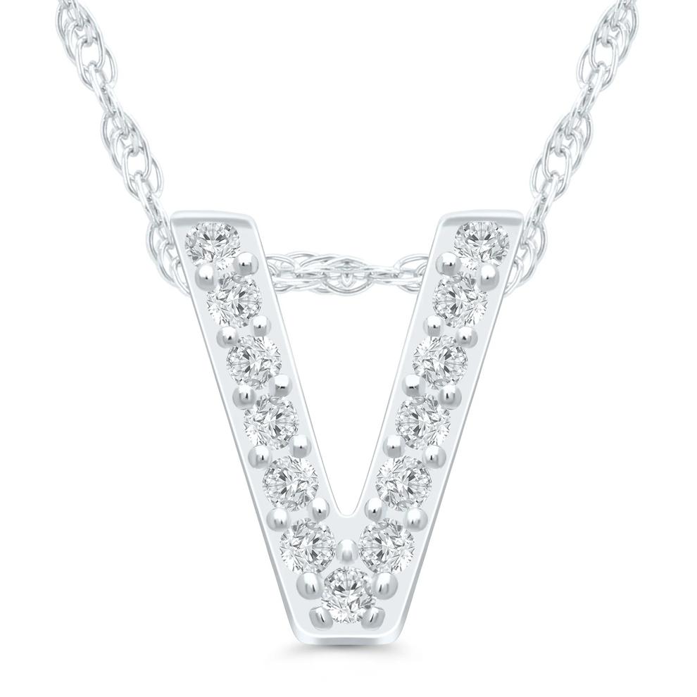 Diamond Accent Initial V Pendant in 10K White Gold – Image 1 of 3